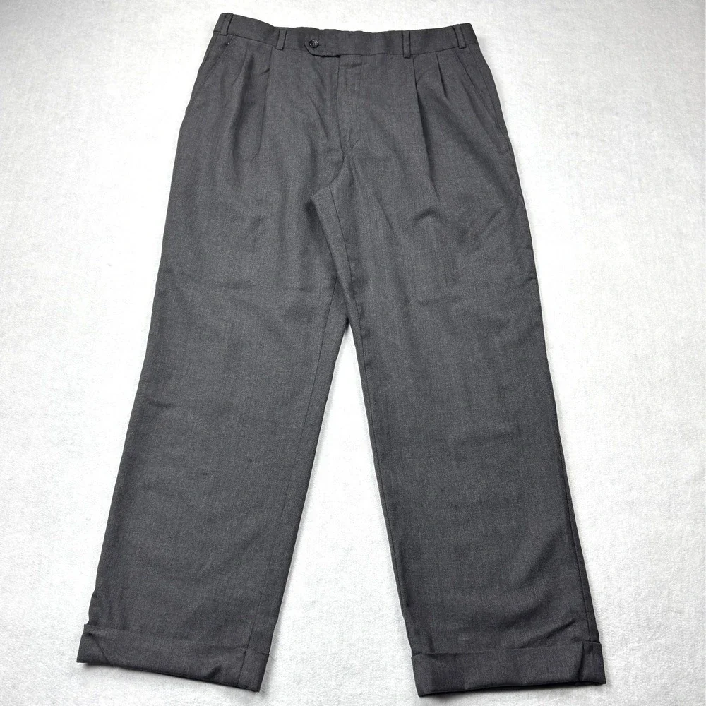 Brooks Brothers Mens Charcoal Gray 100% Wool Pleated Cuffed Dress Pants 35x29